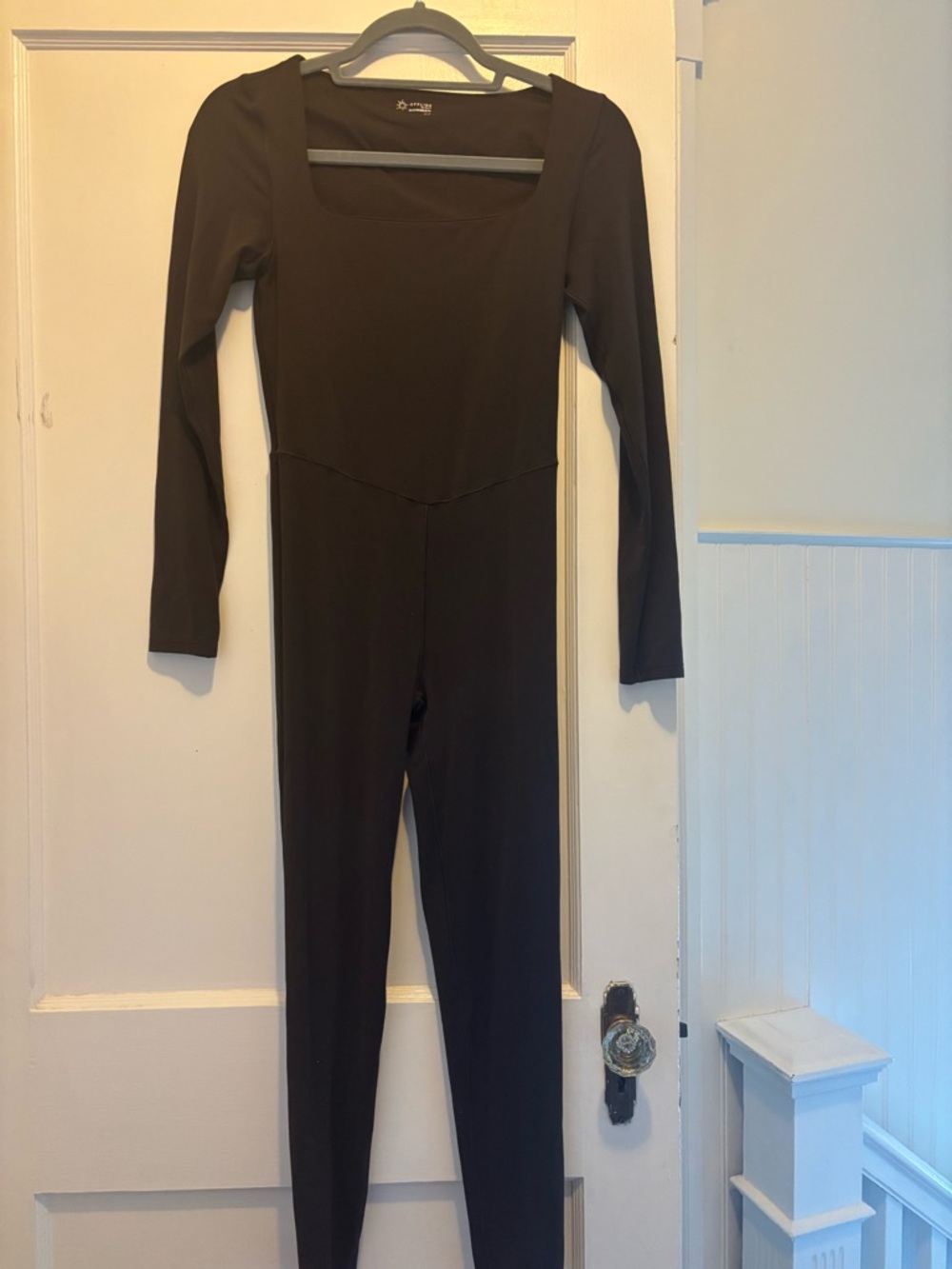 Square Neck Long Sleeve Brown Jumpsuit